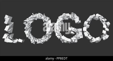 Vector illustration of a collapsing logo. 3D. Animation destruction. Stock Vector