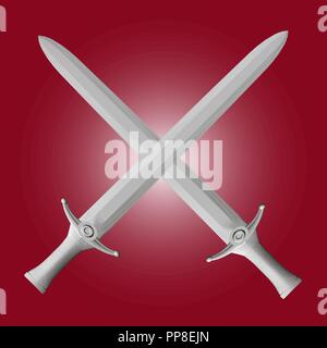 Vector illustration with crossed swords on a red background. 3D. EPS 10. Stock Vector