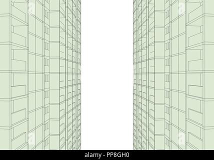 Vector illustration of two multi-storey houses located one on top of each other. Isometry. Contour outline. Stock Vector