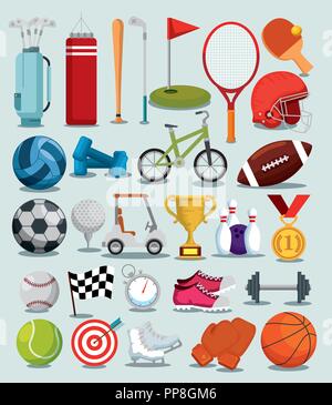 sports champions league set icons Stock Vector