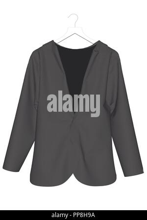 Black man's jacket on a hanger. 3D. Front view. Vector illustration. A realistic jacket. Stock Vector