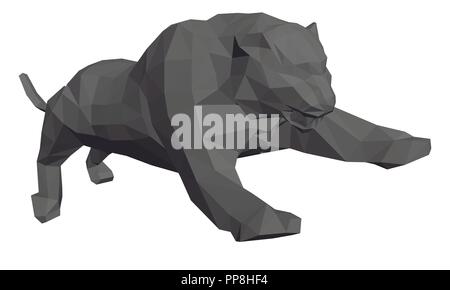 Polygonal tiger in attack. Black tiger in a jump. 3D. Vector illustration. Stock Vector