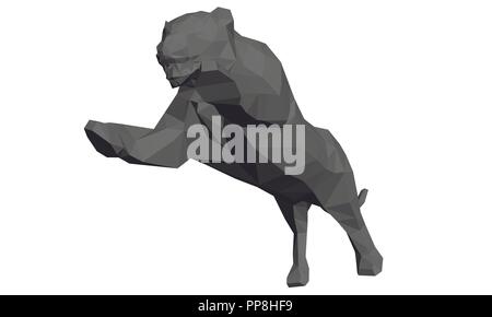 Polygonal tiger in attack. Black tiger in a jump. 3D. Vector illustration. Stock Vector