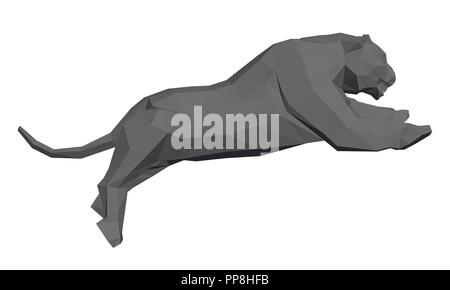 Polygonal tiger in attack. Black tiger in a jump. 3D. Vector illustration. Stock Vector