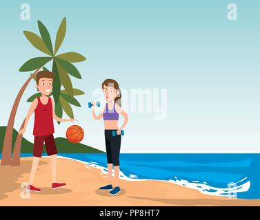 group of athletes practicing sport on the beach Stock Vector