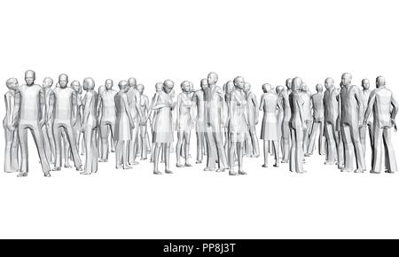Background with a crowd of people 3d. Vector illustration of gray polygonal people. Conceptual template with people. Stock Vector