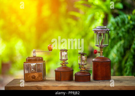 vintage Camping Lamp, outdoor tools Stock Photo