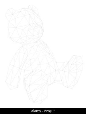 Teddy bear is polygonal 3D. Teddy bear from a polygonal mesh on a white background. Isometry. The outline of a bear. Vector illustration. Stock Vector