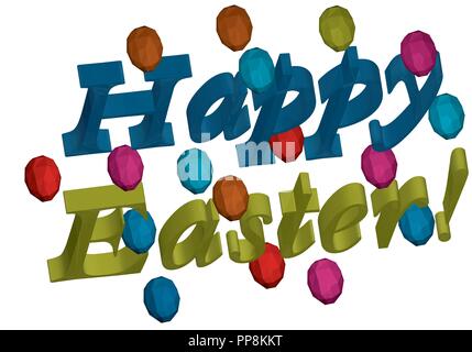 3d inscription Happy Easter. Congratulation on Easter. Happy Easter inscription isolated on white background. Vector illustration. Many multicolored p Stock Vector