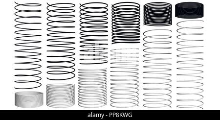 Set with springs 3D. Silhouettes of springs. Animation sequence of compression and expansion of springs. Vector illustration. Stock Vector