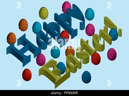 3d inscription Happy Easter. Congratulation on Easter. Happy Easter inscription isolated on white background. Vector illustration. Many multicolored p Stock Vector