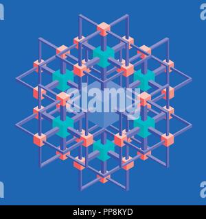 Cubes with communication. Vector illustration of a set of cubes connected to each other. Isometry. Stock Vector