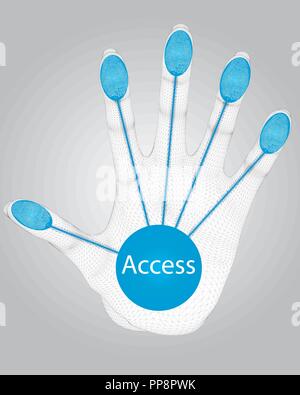 Polygonal hand with fingerprints. 3D. A feminine hand for access by fingerprint. Vector illustration. Stock Vector