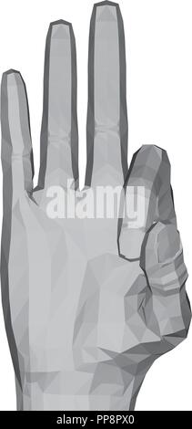 3D polygonal hand. The hand shows three fingers. Vector illustration ...