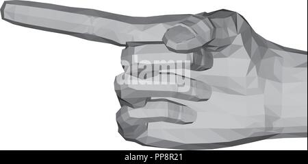 3D polygonal hand. The index finger of the hand points to the left. Vector illustration. Stock Vector