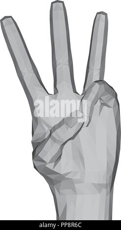 3D polygonal hand. The hand shows three fingers. Vector illustration ...