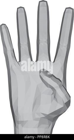 3D polygonal hand. The hand shows the palm with the fingers tightly ...