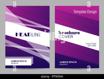 Brochure template layout design. Abstract purple and white striped background. Stock Vector