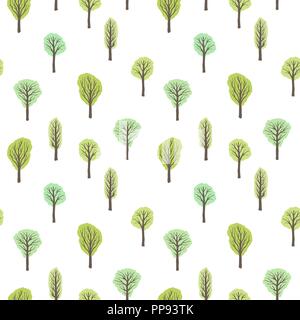 Green forest background - seamless trees vector illustration. Stock Vector