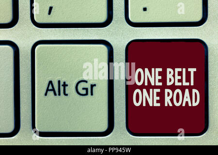 Writing note showing One Belt One Road. Business photo showcasing Building trade routes between China and other countries. Stock Photo