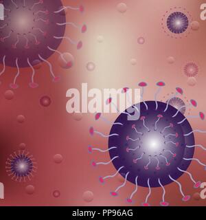 Vector virus and bacteria abstract background. Virus and bacteria under microscope. Concept Infected and Illness cell, infecting organism, disease-causing microorganism. Stock Vector