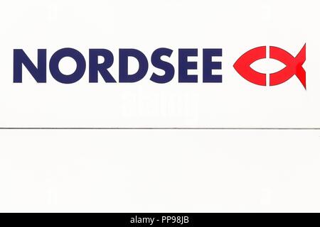 Osnabruck, Germany - July 22, 2018: Nordsee logo on a panel. Nordsee is a German fast-food restaurant chain specialising in seafood Stock Photo