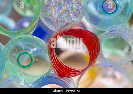 colorful plastic bottles to be recycled in a stack Stock Photo