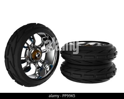 Car wheels 3D rendering Isolated on a white background Stock Photo