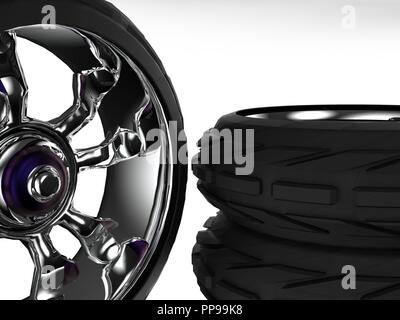 Car wheels 3D rendering Isolated on a white background Stock Photo