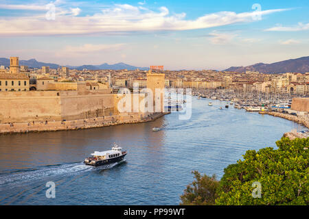 Marseille France, aerial view city skyline at Vieux Port Stock Photo