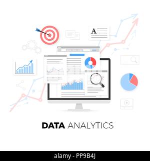 Data analytics information and web development website statistic. Vector illustration Stock Vector