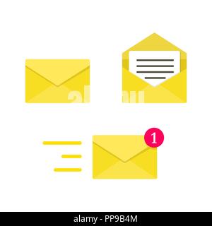 Email envelope. Digital mail. Yellow envelope. Vector Illustration Stock Vector