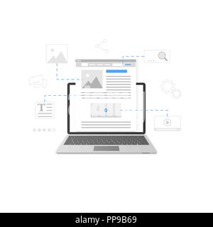 Website development. Blogging and content production concept. Business blogging service. Vector illustration Stock Vector