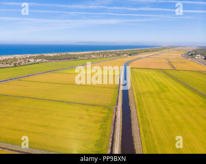 Aerial panorama of the rice fields in Comporta on the Alentejo Coast Stock Photo