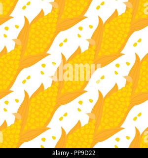 Cartoon ear of corn seamless pattern. Vector ilustration isolated on white background. Stock Vector