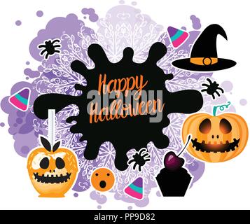 Set Happy Halloween design. Jack pumpkin lantern. Vector illustration on a dark background. Stock Vector
