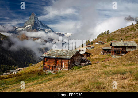Swiss Alps. Landscape image of Swiss Alps with Matterhorn during autumn morning. Stock Photo