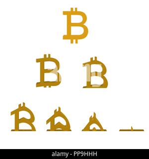 Bitcoin melts. Sequence of several stages of the fall of bitcoin. 3D. Vector illustration of falling Bitcoin course. Stock Vector