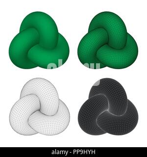 Geometric figure torus knot. A set with geometric figures 3D. Vector illustration. Stock Vector