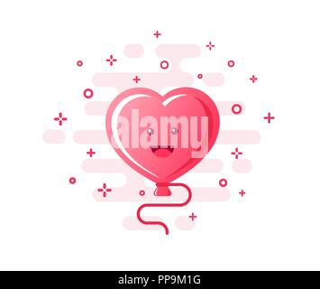 Balloon pink heart with eyes and mouth in cartoon illustration mbe style Stock Vector