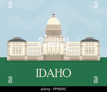 Flat color illustration of the Idaho State Capitol. Flat style vector. Stock Vector