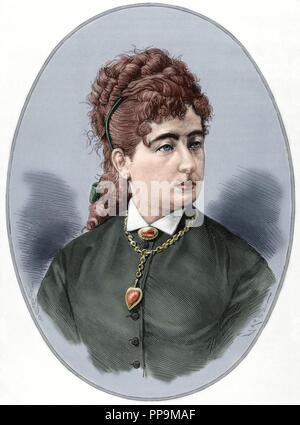 Pauline Lucca (1841-1908). Austrian Soprano. Engraving in The Spanish and American Illustration, 1878. Colored. Stock Photo