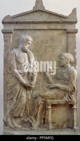 theano stele funerary period greek classic alamy sorrowfully mature looks man