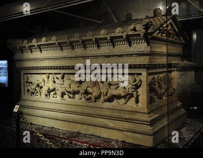 A Sarcophagus From A Royal Burial At Sidon Exhibited In Salon 8 In The ...