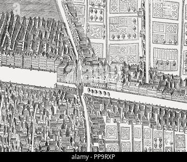 Bird's eye view of the Canongate, Edinburgh, Scotland, after James Gordon of Rothiemay, 17th century Stock Photo