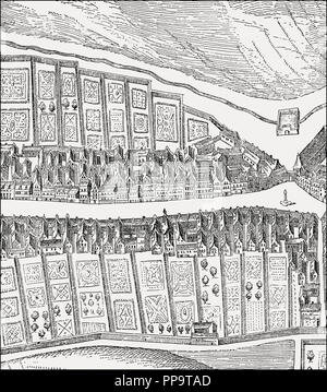 Bird's eye view of the Canongate, Edinburgh, Scotland, after James Gordon of Rothiemay, 17th century Stock Photo