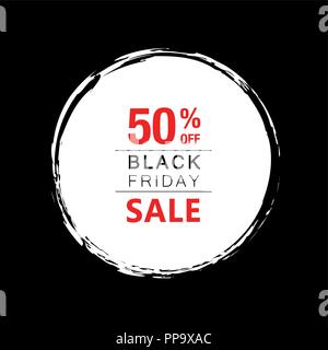Black Friday 50 percent sale advertising round banner vector illustration Stock Vector