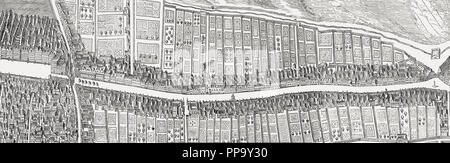 Bird's eye view of the Canongate, Edinburgh, Scotland, after James Gordon of Rothiemay, 17th century Stock Photo