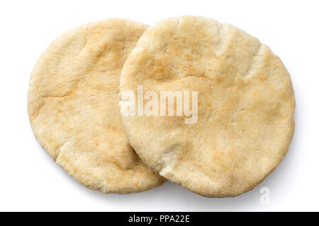 Two plain pita breads isolated on white from above. Stock Photo