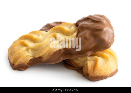 Two viennese milk chocolate dipped fingers isolated on white. Stock Photo